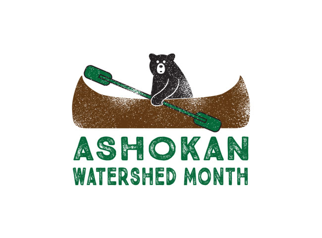 logo with black bear sitting in canoe