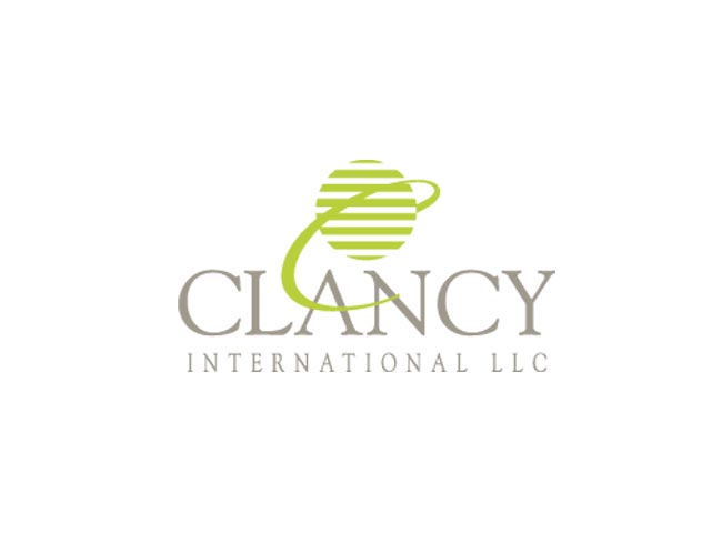 Clancy International logo with globe image
