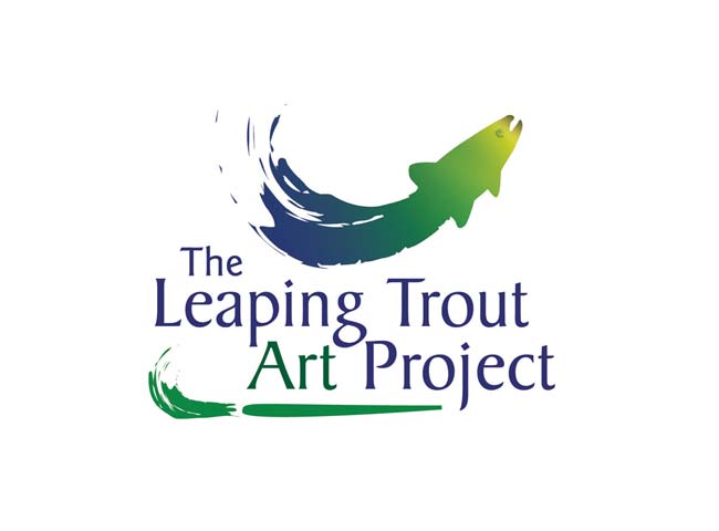 art project, leaping trout formed by brush stroke